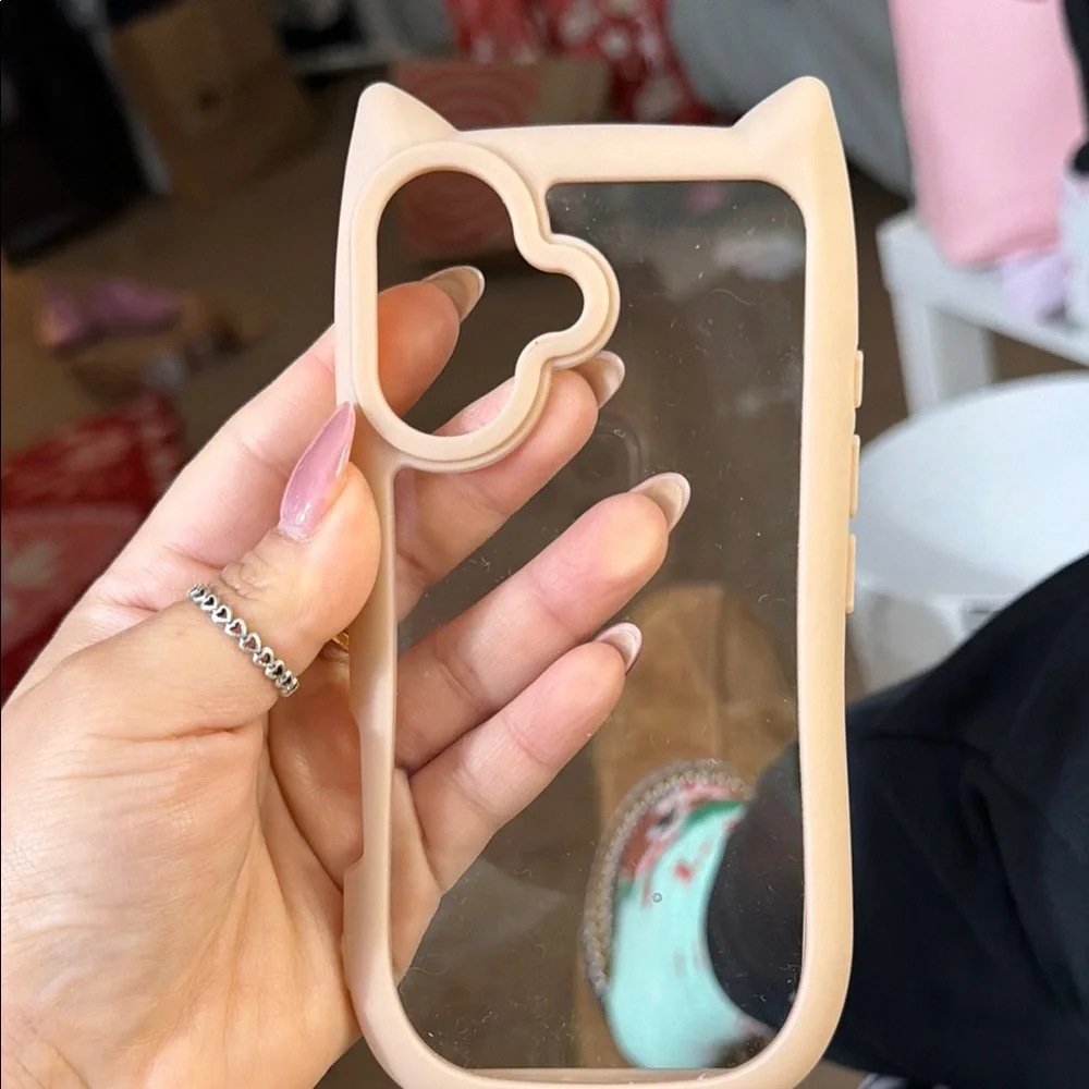 iphone 16 Cute Cat Ear Phone Case in Beige